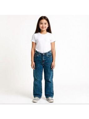 Gap Kids Barrel Jeans elasticized waist zip fly button closure medium indigo was